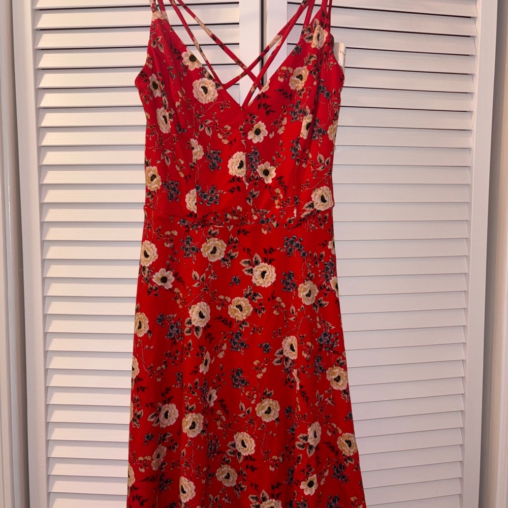 Nine Britton Red V-Neck Midi Sundress